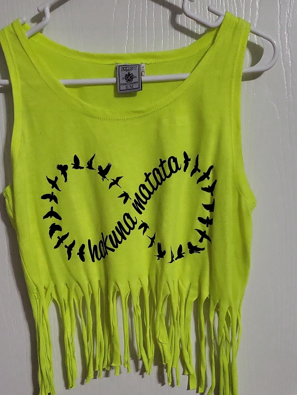 Shirt-Exist Neon Yellow Fringe Tank Top "hakuna matata" Bird Design #3209